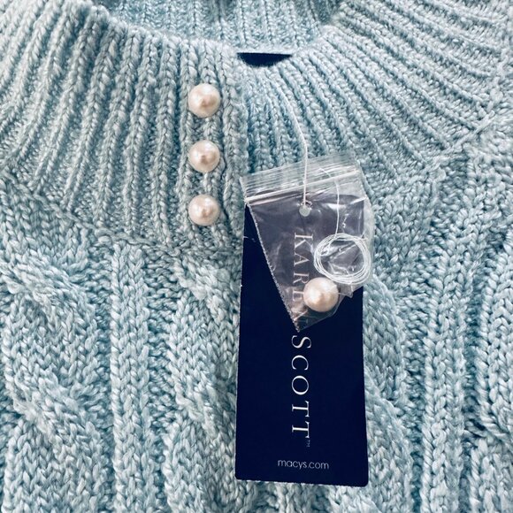 ✨Karen Scott Sz L Womens Cable-Knit Gramma chunky Sweater classic top Brightblue - Picture 6 of 6